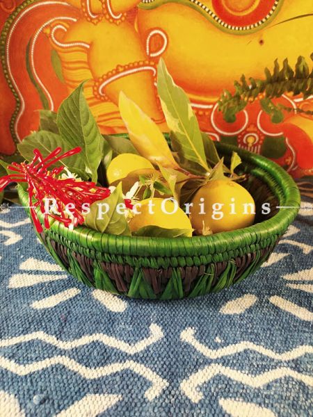 Gorgeous Handwoven Green Organic Moonj Grass Fruit or Oval Bread Basket; height 3 x Inches diameter 11 Inches