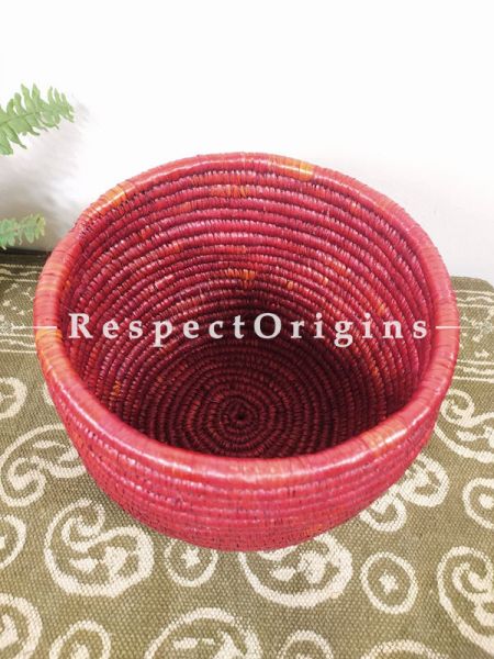 Red Magazine Bin Basket; Hand-braided Natural Moonj Grass at respect origins.com