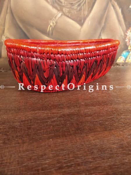 Buy Red Two-toned Bread or Fruit Basket; Zig Zag Design; Hand-braided Natural Moonj Grass;At RespectOrigins