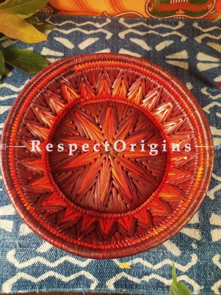 Buy Beautiful Handwoven Red and Brown Organic Moonj Grass Fruit or Oval Bread Basket at RespectOrigins.com