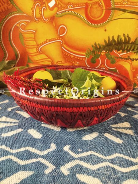 Beautiful Handwoven Red and Brown Organic Moonj Grass Fruit or Oval Bread Basket; height 4 x Inches diameter 12 Inches
