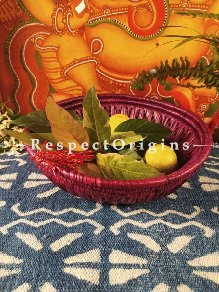 Beautiful Handwoven Purple Organic Moonj Grass Fruit or Oval Bread Basket; height 4 x Inches diameter 12 Inches