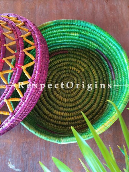 Buy Eco-friendly Gorgeous Green,yellow and Purple Hand-braided Organic Moonj Grass Bread or Fruit Basket at RespectOrigins.com