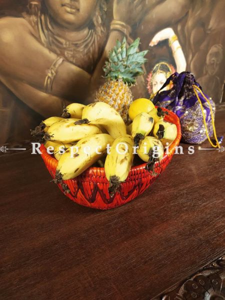Buy Red Bread or Fruit Basket; Zig Zag Design; Hand-braided Natural Moonj Grass;At RespectOrigins