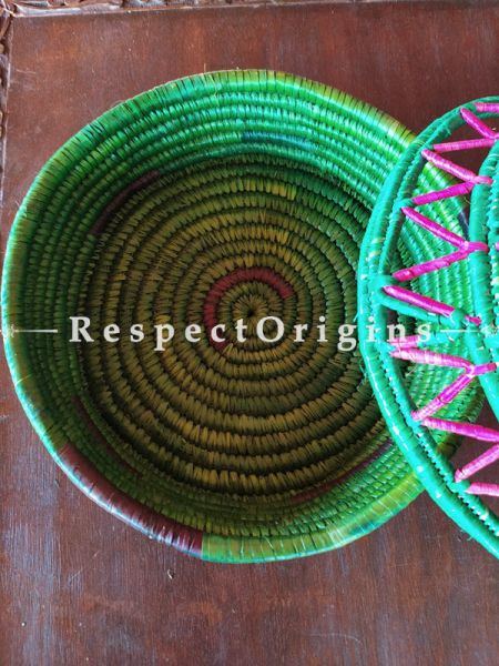 Buy Gorgeous Green and Pink Hand-braided Organic Moonj Grass Bread or Fruit Basket at RespectOrigins.com
