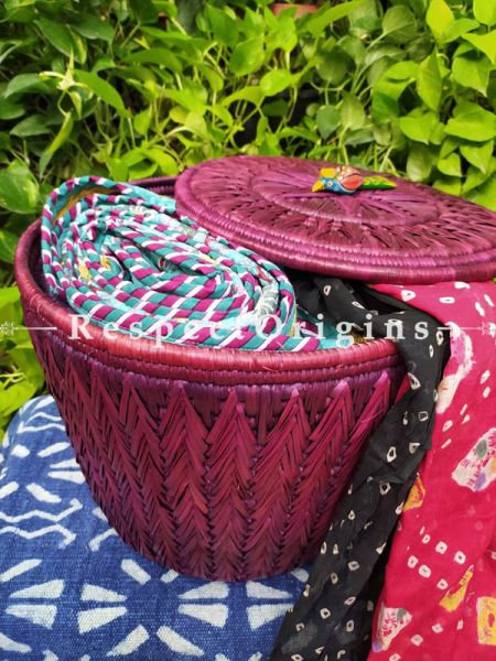 Plum Laundry Basket with Lid; Hand-braided Natural Moonj Grass at Respectorigins.com