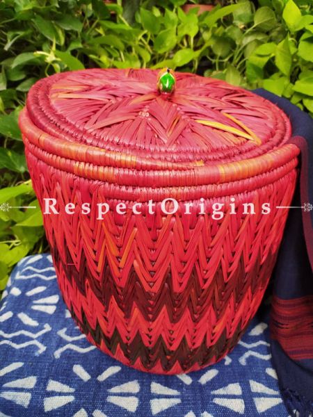 Buy Magenta Laundry Basket With Lid; Hand-Braided Natural Moonj Grass; 15X15 In Online  at RespectOrigins.com