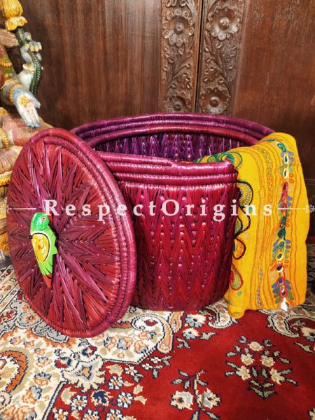 Maroon, Natural,  Organic Hand-braided Laundry Basket with Lid. at Respectorigins.com