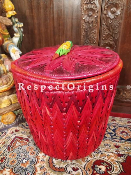 Buy Red Laundry Basket with Lid; Hand-braided Natural Moonj Grass;At RespectOrigins