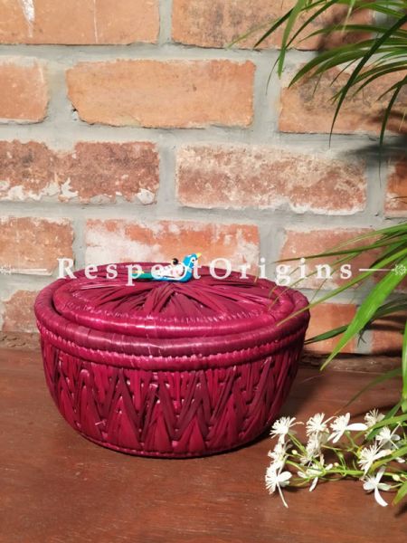 Buy Pink Bread Basket with Lid Hand-braided Natural Moonj Grass at RespectOrigins.com