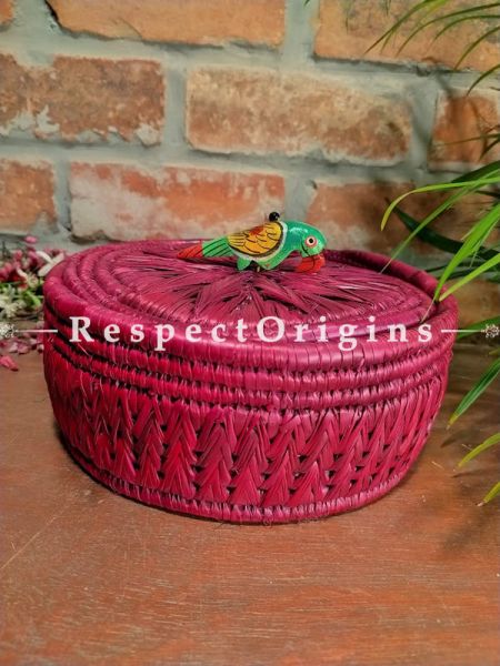 Buy Gorgeous Pink Bread Basket with Lid Hand-braided Natural Moonj Grass at RespectOrigins.com
