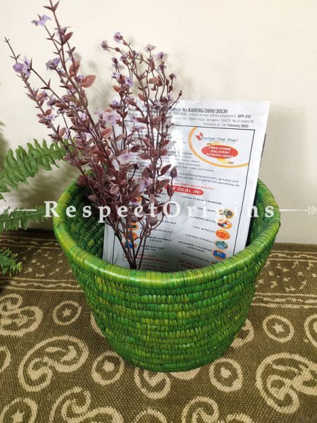 Green Magazine Bin Basket; Hand-braided Natural Moonj Grass at respect origins.com