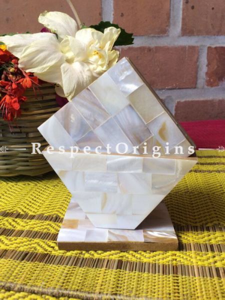 Buy Set of 6 Coasters With Holder; Square; Mother of Pearl; White At RespectOrigins.com