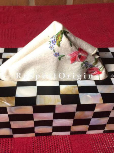 Buy Mother of Pearl Rectangular Tissue Holder box; Black and White; Handcrafted At RespectOrigins.com