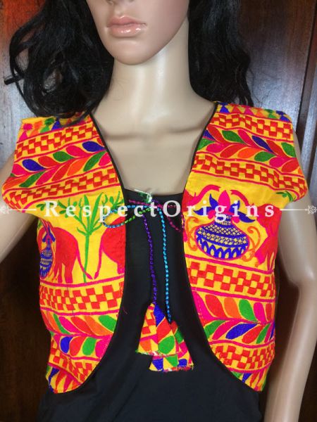 Buy Multicolor Women Short Waistcoat; Rajasthani Embroidery  at RespectOrigins.com