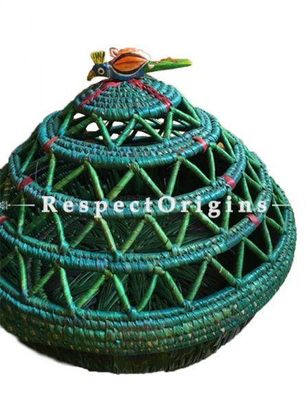 Fabulous Handwoven Multi-Utility Green Moonj Grass Eco-friendly Round Bread or Fruit Basket or Roti Basket; RespectOrigins