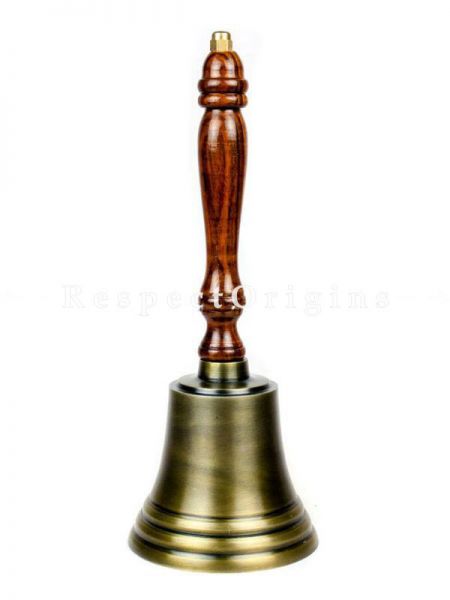 Buy Aluminum Cast Antique Brushed office Brass Bell with Rosewood Handle; Corporate Gifts Bell At RespectOrigins.com