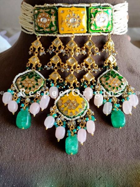 Elegant Green-Yellow Meenakari Choker Necklace ; RespectOrigins.com