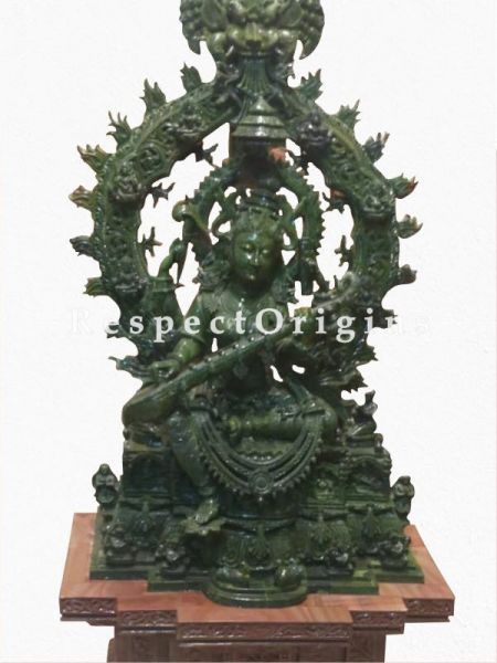 Buy Goddess Saraswati Hand-carved Green Stone Statue; 4 Feet Online at RespectOrigins.com