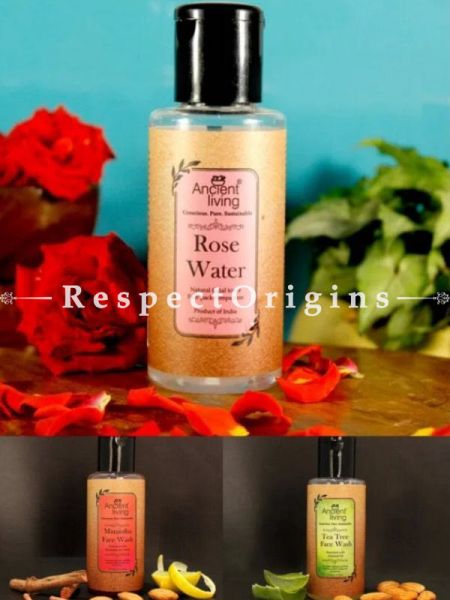 Organic Face Wash Combo; Rose Water-100 ml, Manjistha-100 ml, Tea Tree Face Wash-100 ml at RespectOrigins.com