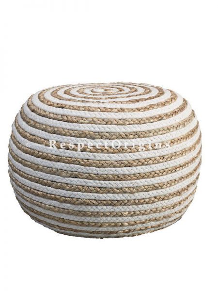 White Natural Jute Braided Poof Ottoman; 12 x 15 Inches. Filler included.; RespectOrigins.com