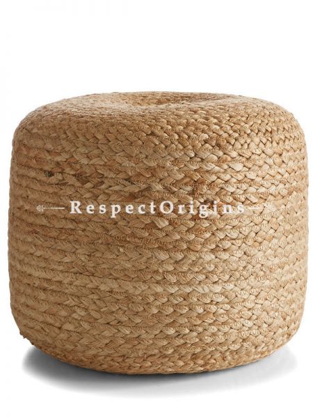 Brown Natural Jute Braided Poof Ottoman; 12 x 15 Inches. Filler included.; RespectOrigins.com