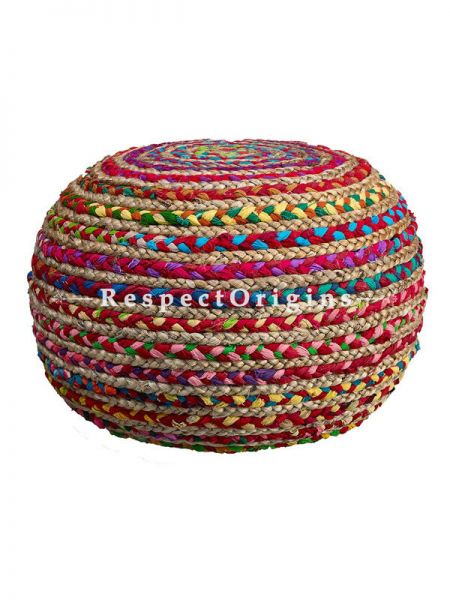 Multi-color Natural Jute Braided Poof Ottoman; 12 x 15 Inches. Filler included.; RespectOrigins.com