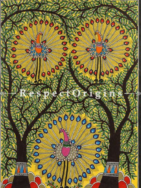 Buy Dancing Peacocks - Madhubani Painting- Paper 30X22;RespectOrigins