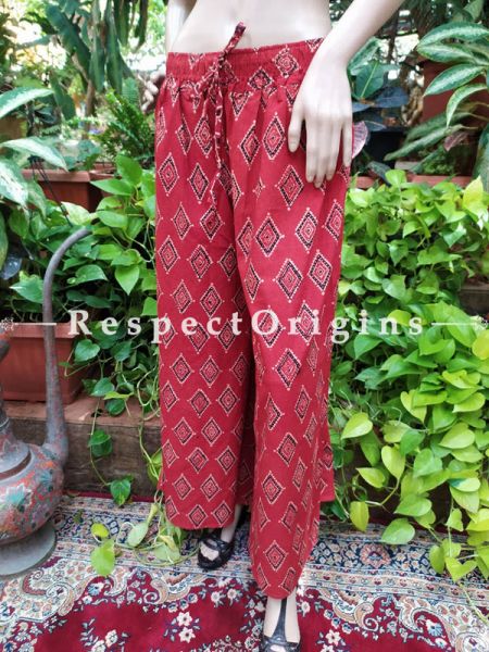 Block-printed Cotton Palazzo Free Size Elasticated Drawstring Pants for Women; Length 40 Inches ; RespectOrigins.com