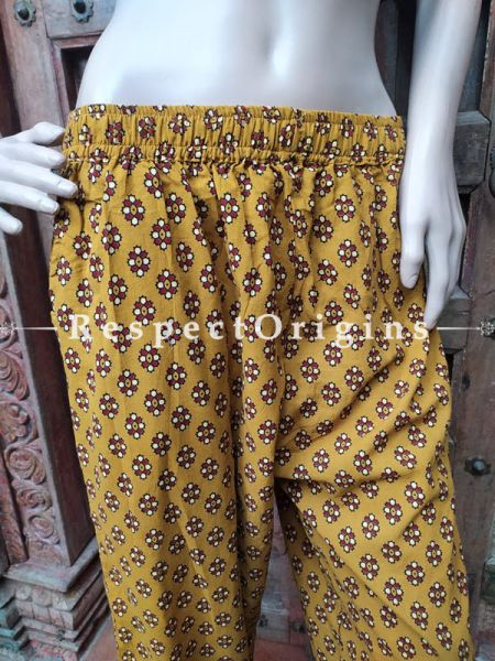 Pure Cotton Block Printed Elasticated Waist Harem Pants or Palazzo in Mustard; Free Size; RespectOrigins.com