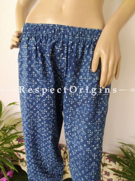 The Indigo Series: Electric Blues in Hand Block Prints on Soft Cotton; Stylish Palazzo Pants with Elasticated Waists; Length 40 Inches; RespectOrigins.com