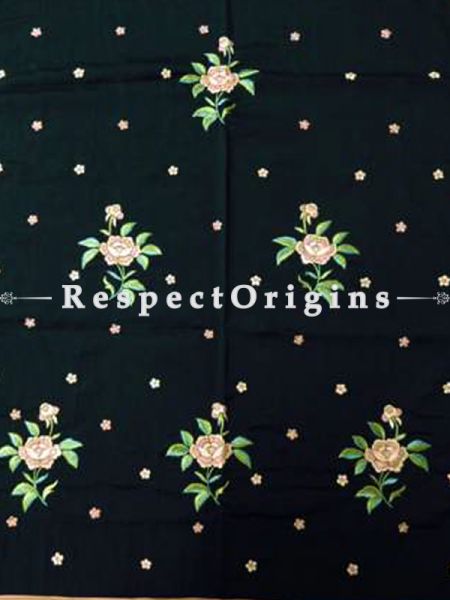 Black Rose Spray Pattern Parsi Gara Embroidery Silk Stoles.; RespectOrigins.com