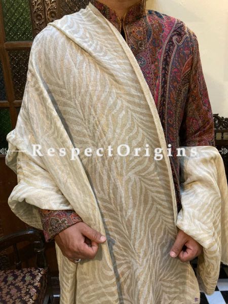 Fine Luxury Pashmina Kani Kashmiri Men Shawl with Antique Zari Weave; 100 X 44 Inches; RespectOrigins.com