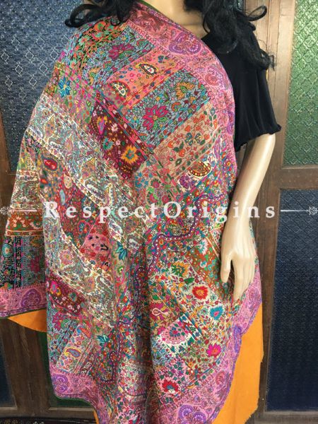 Stunning Multi Color Kashmiri Pashmina Shawl with Kashidakari Embroidery; 80x40 In; RespectOrigins.com