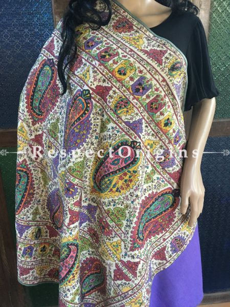 Authentic & Gorgeous Kashmiri Pashmina Shawl with Kashidakari Embroidery on Purple Base; 80x40 In; RespectOrigins.com