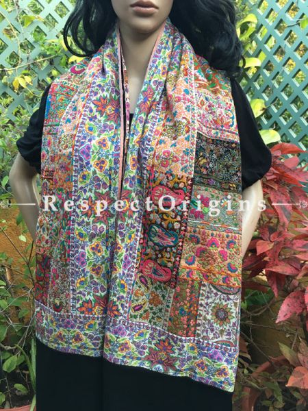 Gorgeous Work Multi Color Pashmina Shawl with Kashidakari Embroidery; 80x40 In; RespectOrigins.com