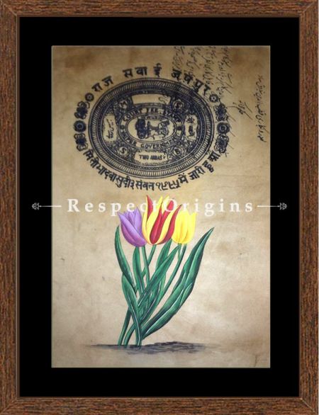 Peacocks and Tulips; Set of 2; Miniature Painting; Vertical; Traditional Rajasthani Wall Art