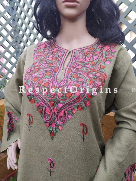 Pashmina Wollen Pheran Gray Top with Tilla Embroidery; Free Size; RespectOrigins.com