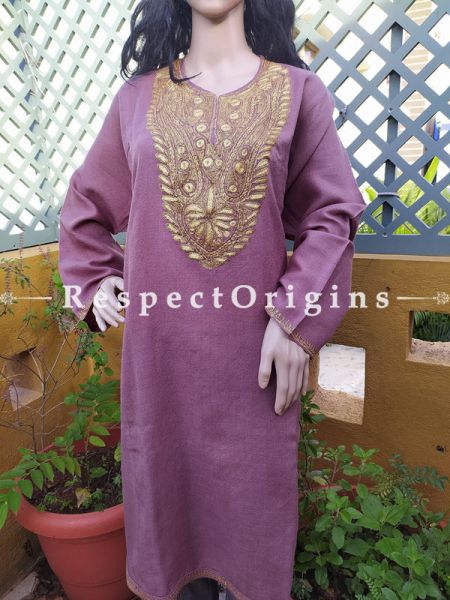 Pashmina Wollen Pheran Purple Top with Tilla Embroidery; Free Size; RespectOrigins.com