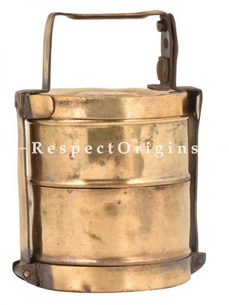 Buy Picnic or Tiffin Carrier in Brass with 2 boxes With detachable holder At RespectOrigins.com