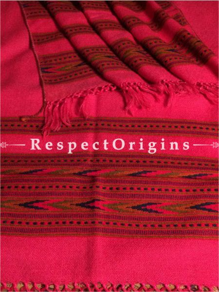 Buy Pink Hand woven Woolen Kullu Stoles From Himachal with multiple borders; Size 80 x 27 inches at RespectOrigins.com