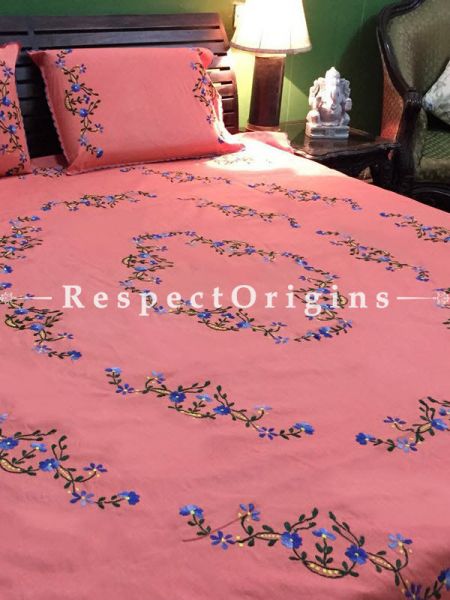 Buy Pink; West Bengal Needle Work; Cotton Bed Cover; 2 Pillow Cases included; 90x108 in At RespectOrigins.com