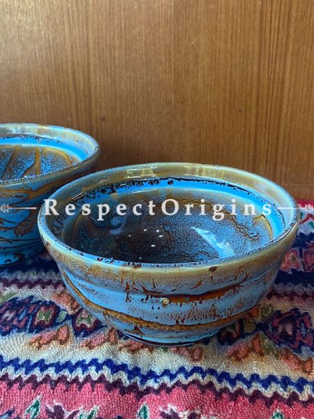 Set of Two; Handpainted Khurja Pottery Ceramic Serving Dish, Dining and Tableware, Bowl for Side Dishes, Snacks; RespectOrigins.com