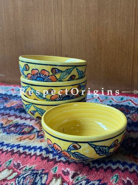 Set of 4 Hand Painted Ceramic Khurja Pottery Serving Bowl /Dipping Bowls/ Side Seasoning Dish/Condiment Dish; RespectOrigins.com