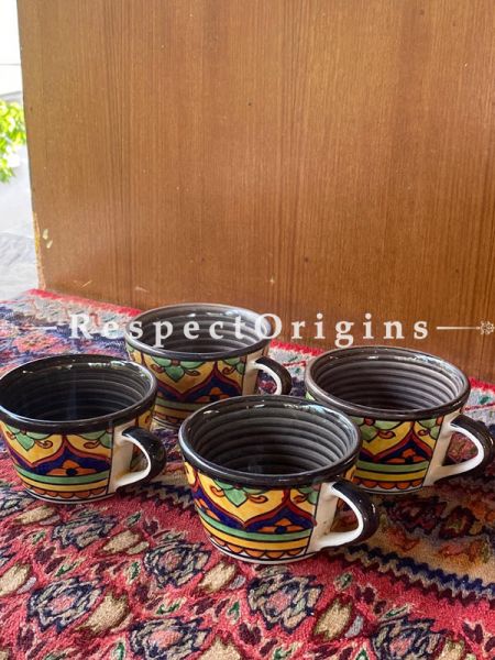 Set of Four HandPainted Khurja Pottery Ceramic Coffee Mug for Tea/Coffee Serving and Gifting Purpose; RespectOrigins.com