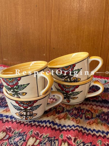 Set of Four Handmade Khurja Pottery Ceramic Coffee Mug for Tea/Coffee Serving and Gifting Purpose; RespectOrigins.com