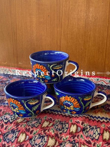 Set of 4 Handmade Khurja Pottery Ceramic Coffee/Tea Cups for Tea/Coffee Serving and Gifting Purpose ; RespectOrigins.com