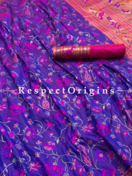 Pure Kanchipuram Purple Color Silk Saree,Full Body Weaving With Contrast Running Blouse.; RespectOrigins.com