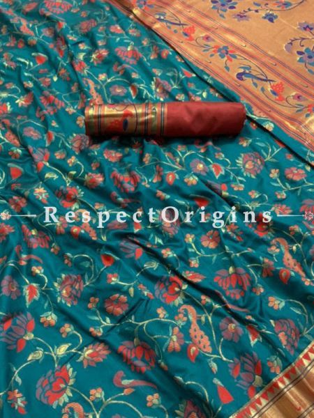 MultiColor Pure Kanchipuram Silk Saree,Full Body Weaving With Contrast Running Blouse.; RespectOrigins.com