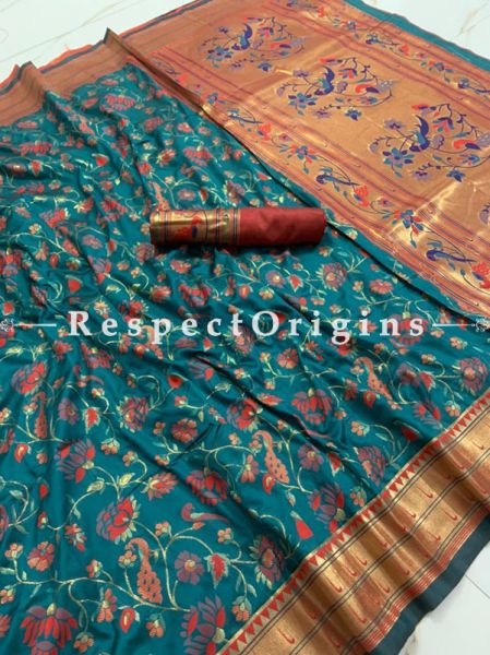 MultiColor Pure Kanchipuram Silk Saree,Full Body Weaving With Contrast Running Blouse.; RespectOrigins.com